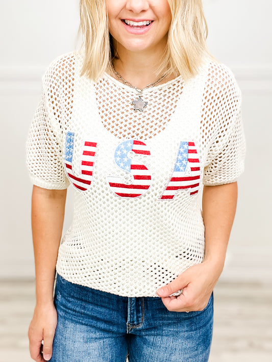 American Flag Theme USA Knit Cover Up Top