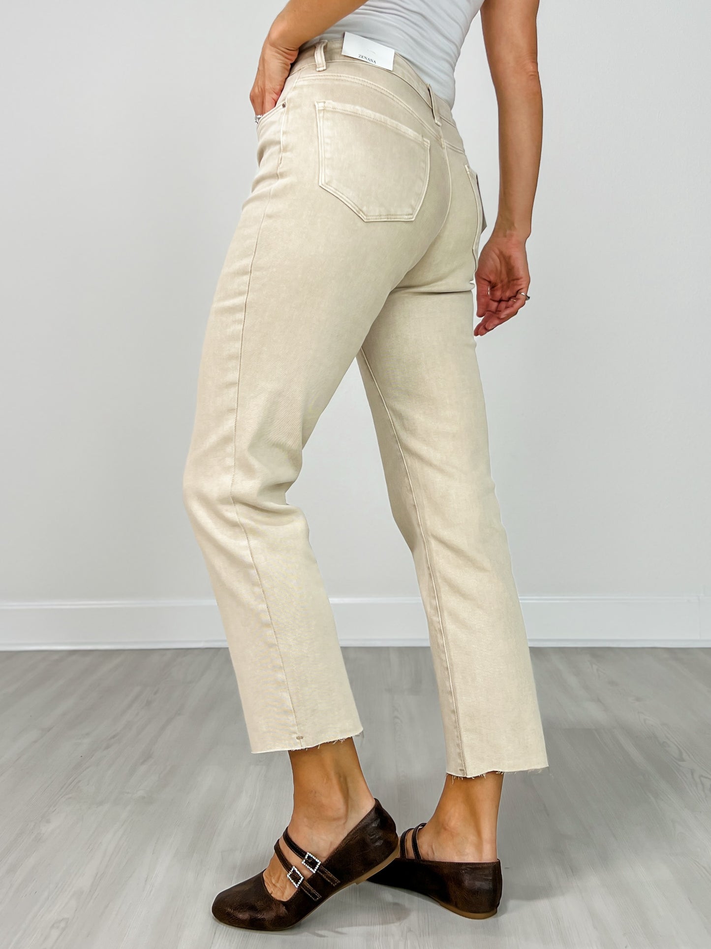 Acid Washed High Waist Cropped Straight Pants
