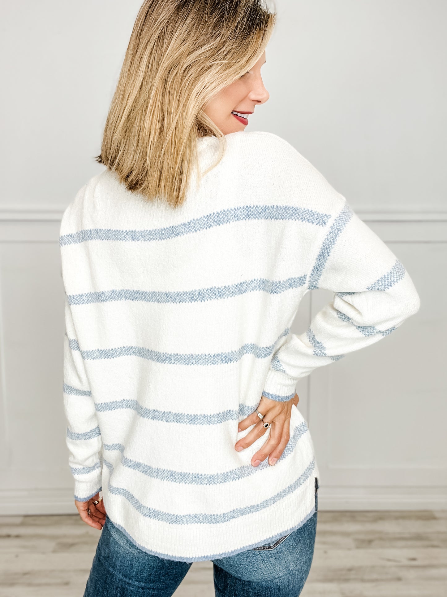 Texture Striped Crew Neck Pullover Sweater