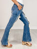 Ribbon Detail Stretchy Flared Jeans with Front Hem Slits