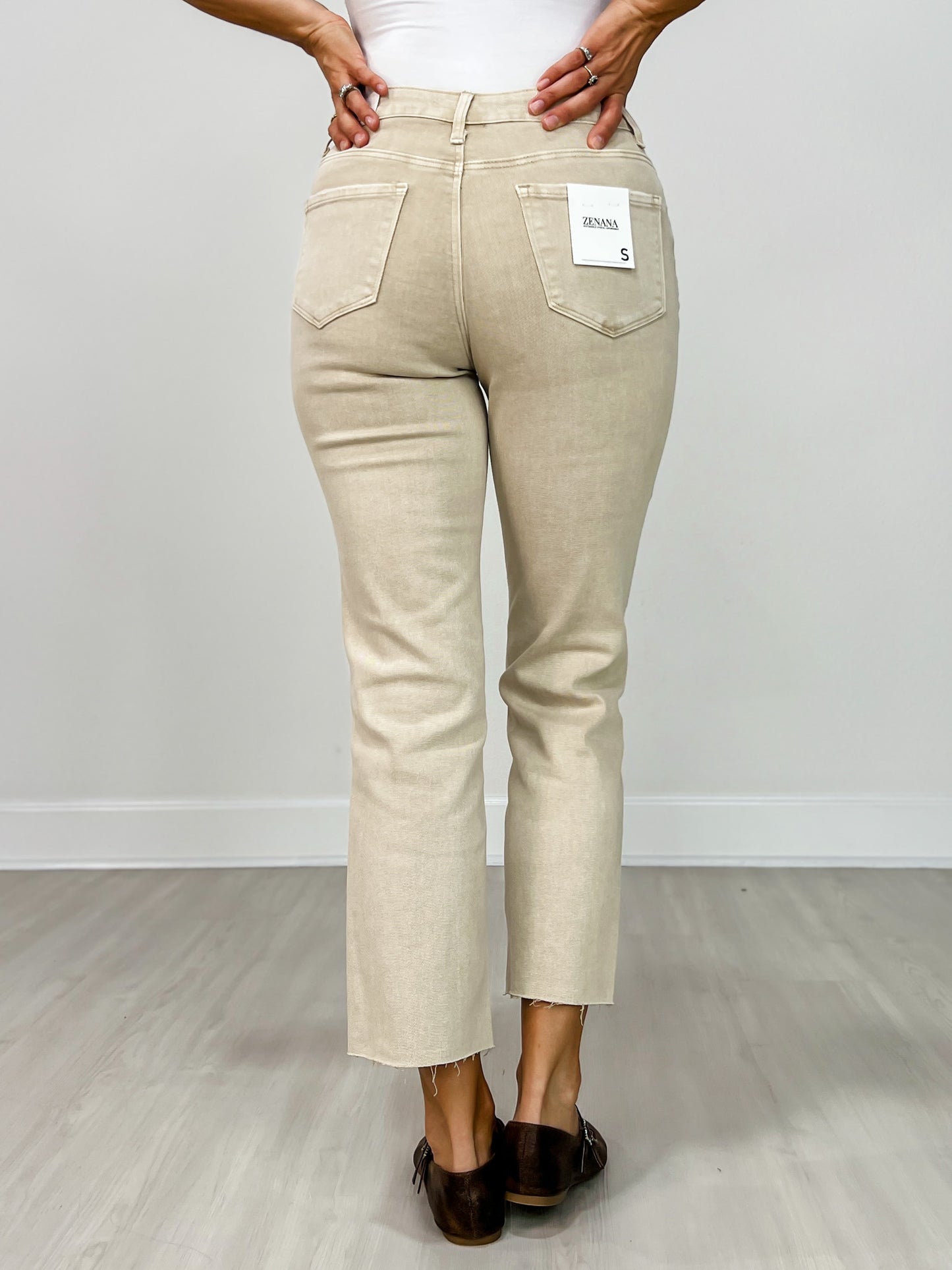 Acid Washed High Waist Cropped Straight Pants