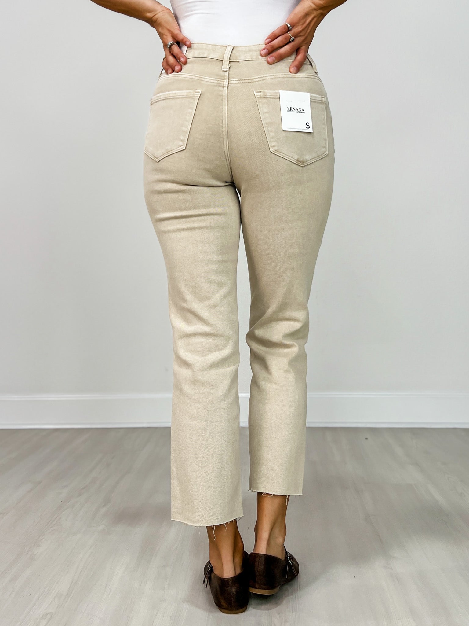 Acid Washed High Waist Cropped Straight Pants
