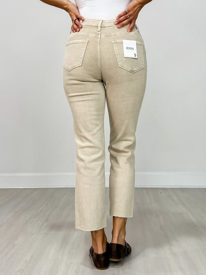 Acid Washed High Waist Cropped Straight Pants