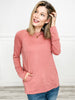 Wide Neck Raglan Long Sleeve Solid Terry Pullover Top with Side Pockets