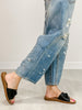 Washed Drawstring Waist Distressed Denim Jeans
