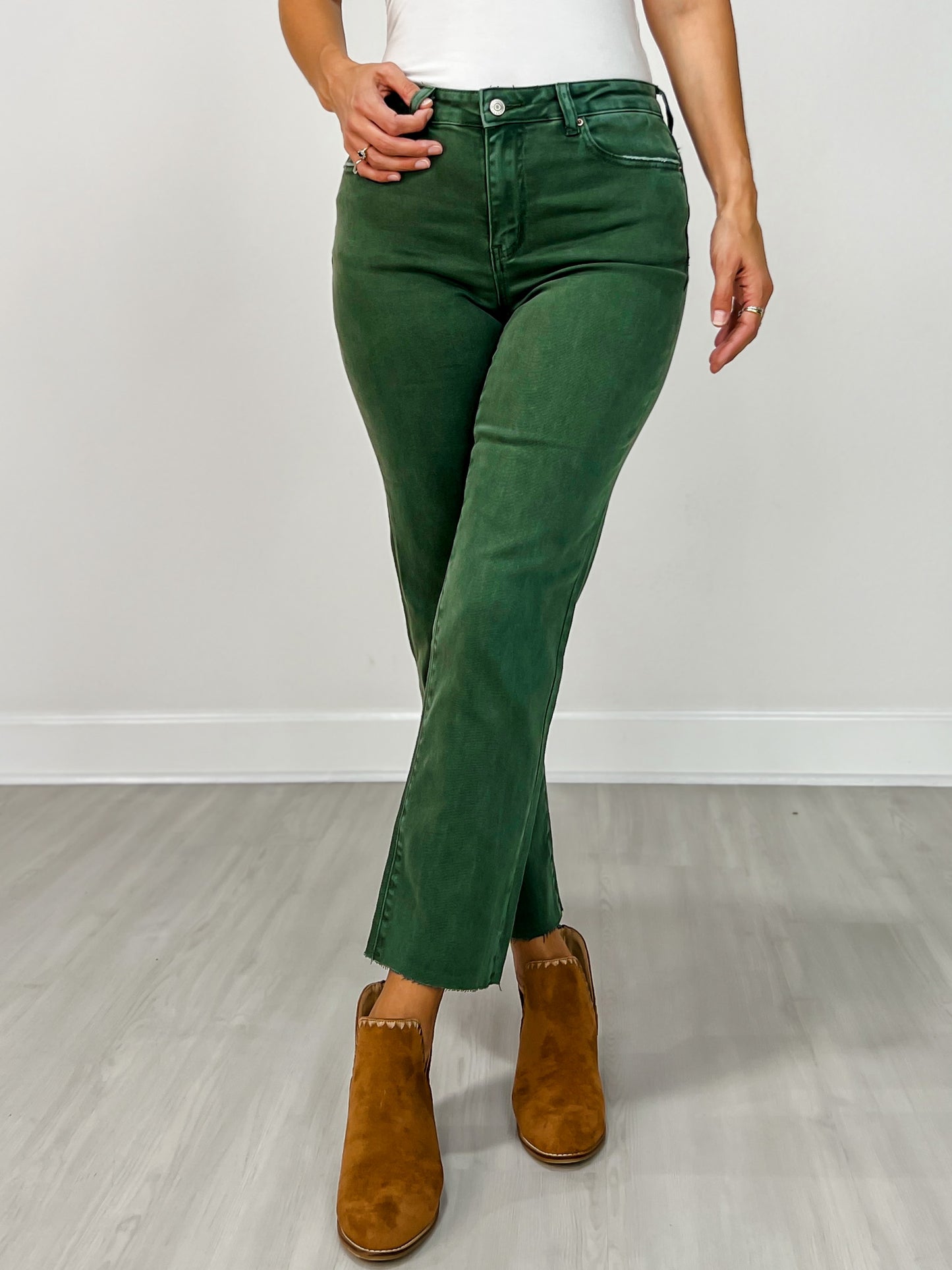 Acid Washed High Waist Cropped Straight Pants