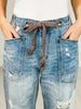 Washed Drawstring Waist Distressed Denim Jeans
