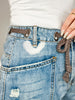 Washed Drawstring Waist Distressed Denim Jeans