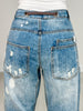 Washed Drawstring Waist Distressed Denim Jeans