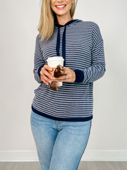 Striped French Terry Hoodie Top