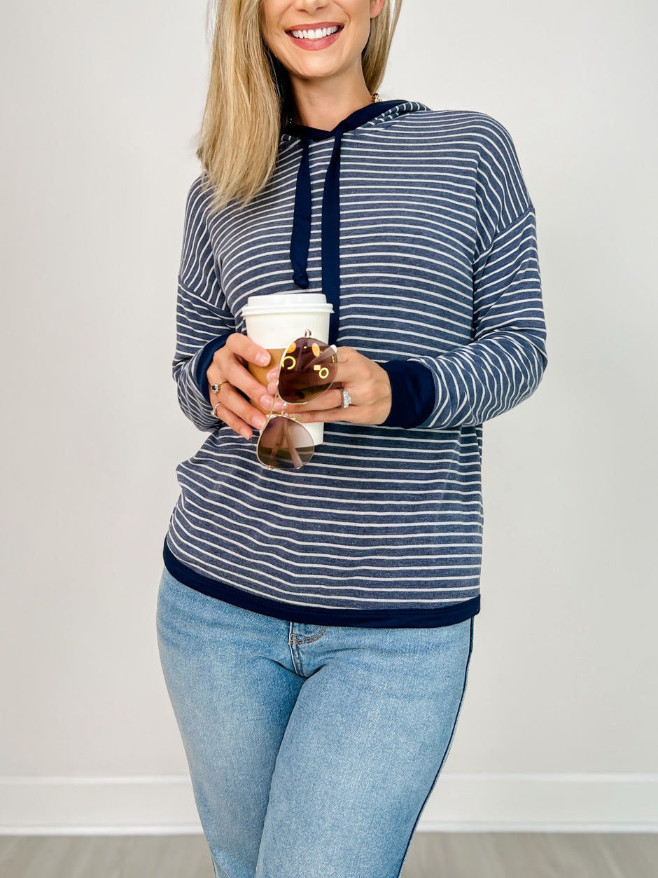 Striped French Terry Hoodie Top