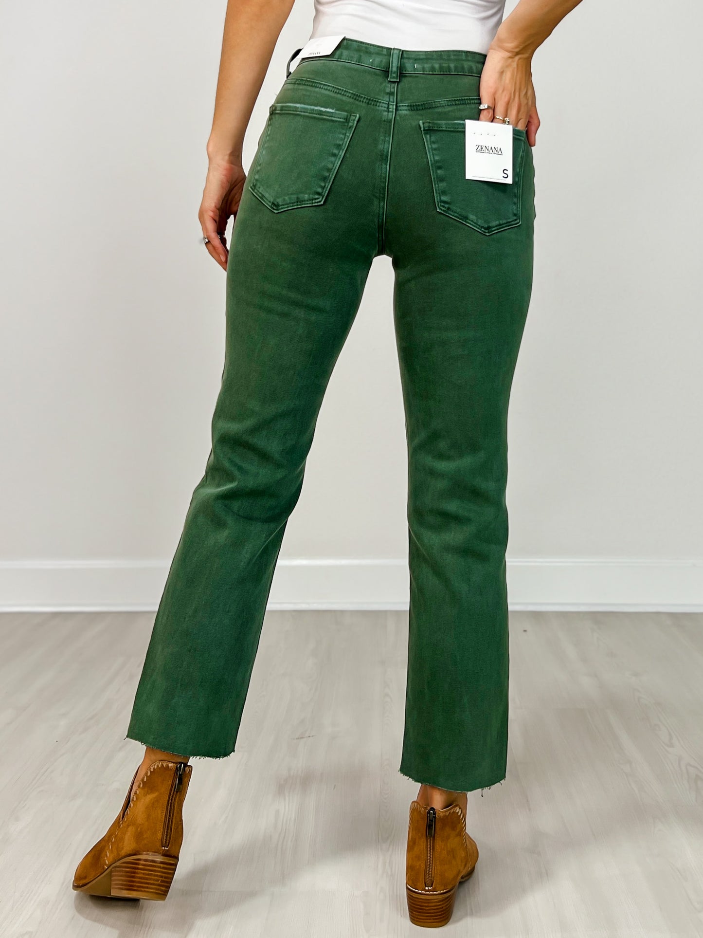 Acid Washed High Waist Cropped Straight Pants