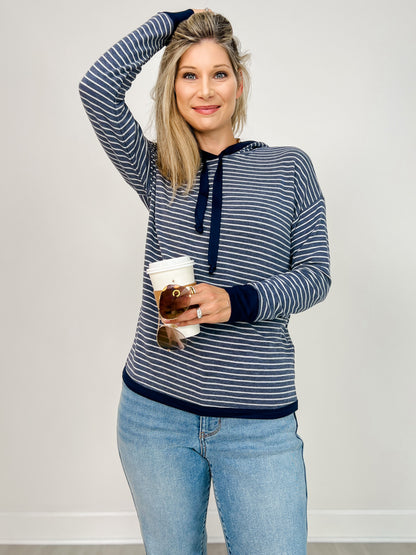 Striped French Terry Hoodie Top