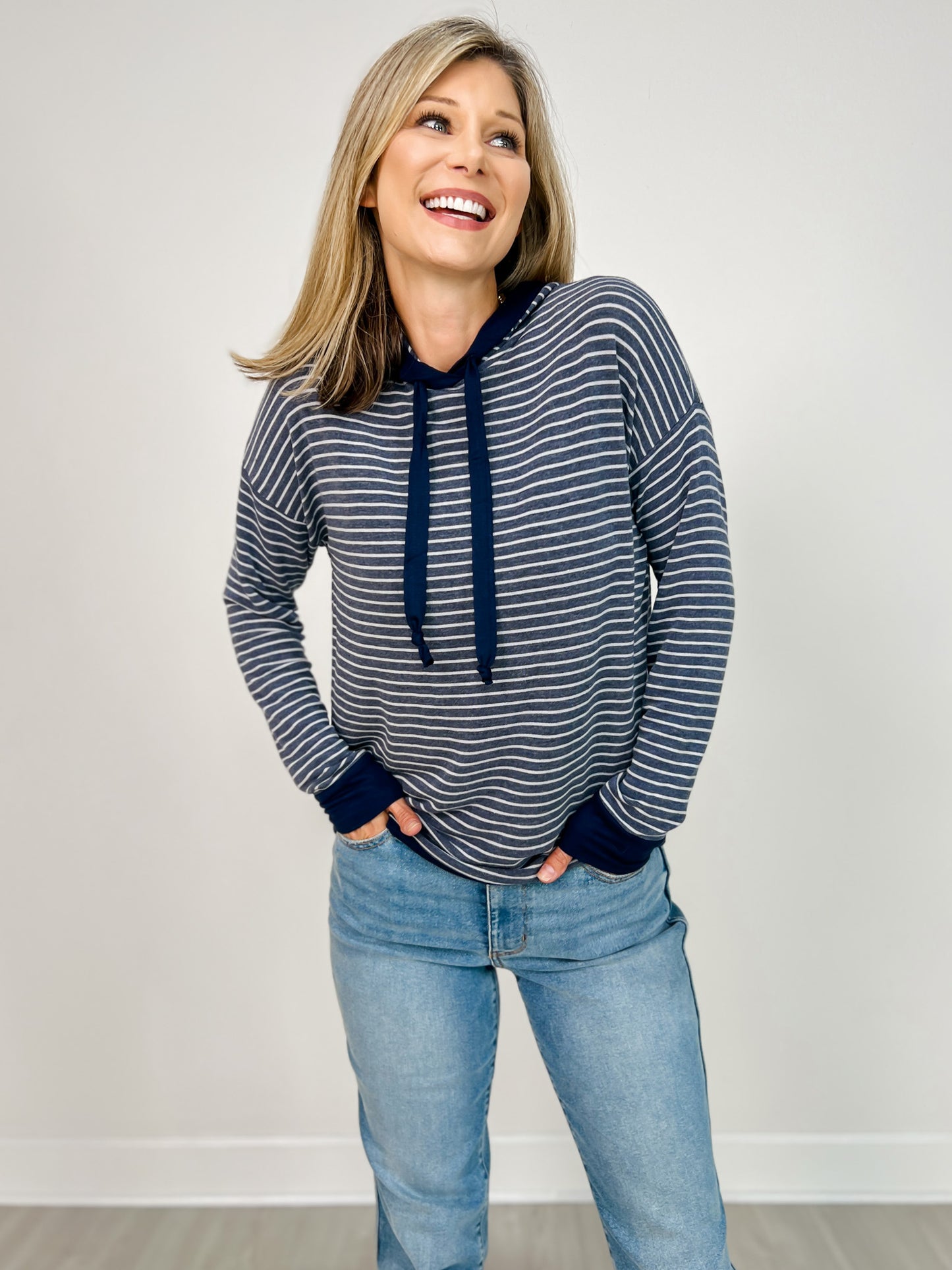 Striped French Terry Hoodie Top