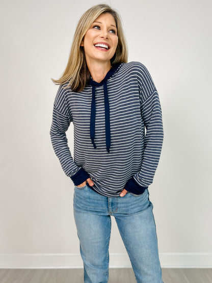 Striped French Terry Hoodie Top