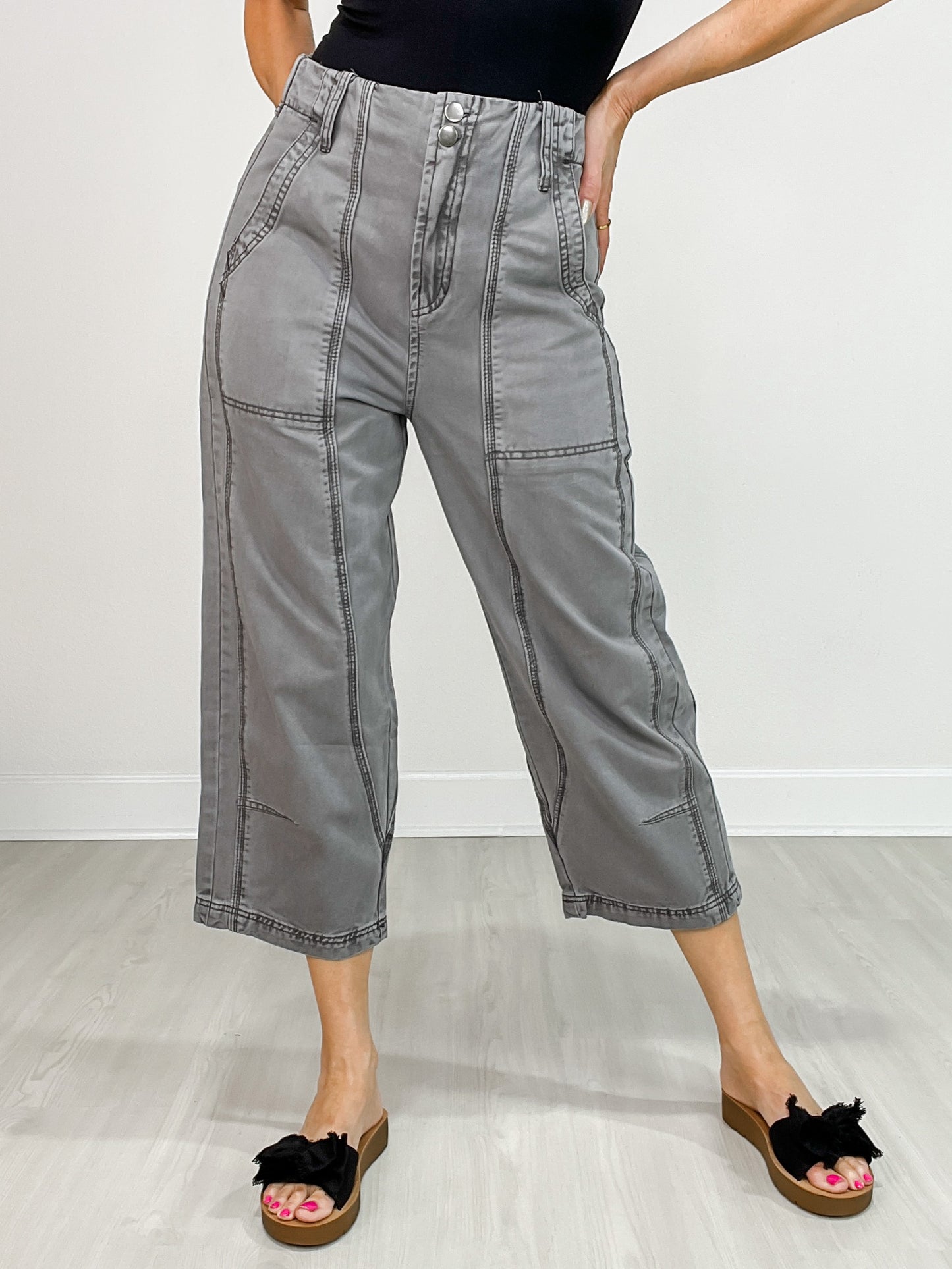 Garment Dyed Cropped Trouser Pants
