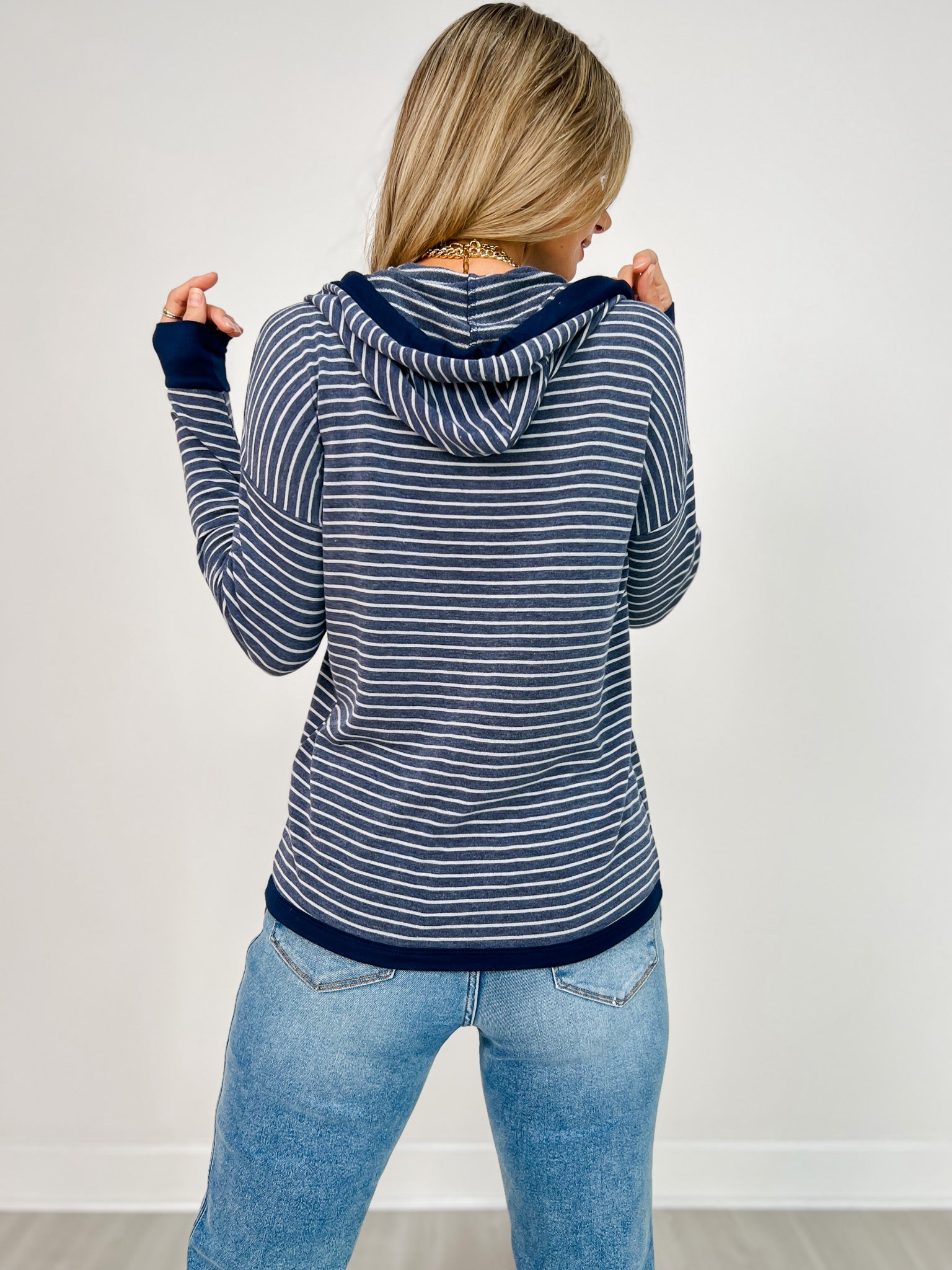 Striped French Terry Hoodie Top