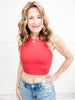 Nylon Rib Cropped Halter Tank Top - Group A