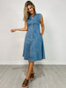 Button Up Midi Denim Shirt Dress with Side Pockets