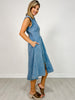 Button Up Midi Denim Shirt Dress with Side Pockets