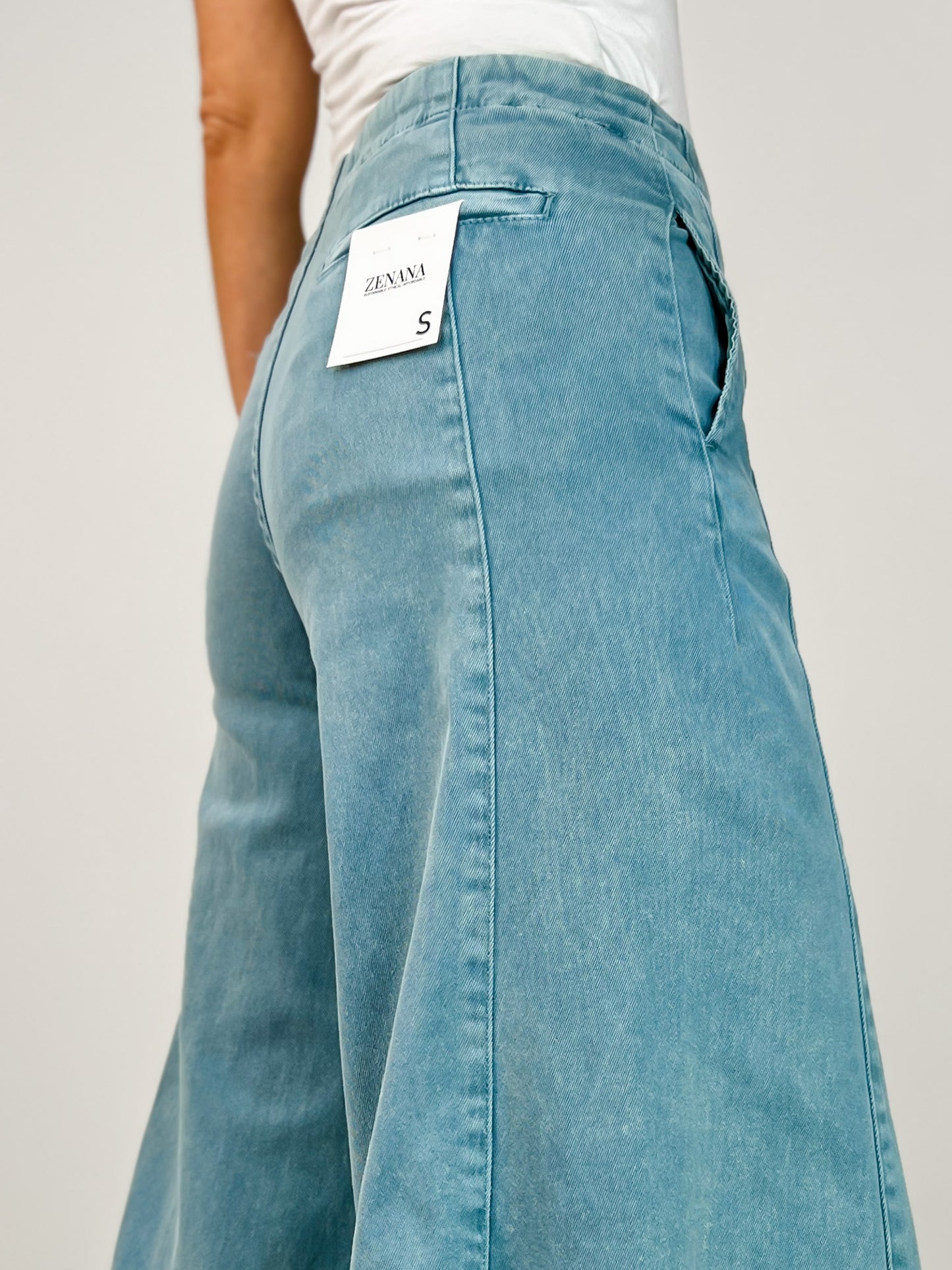 High Rise Cropped Gaucho Denim in Teal