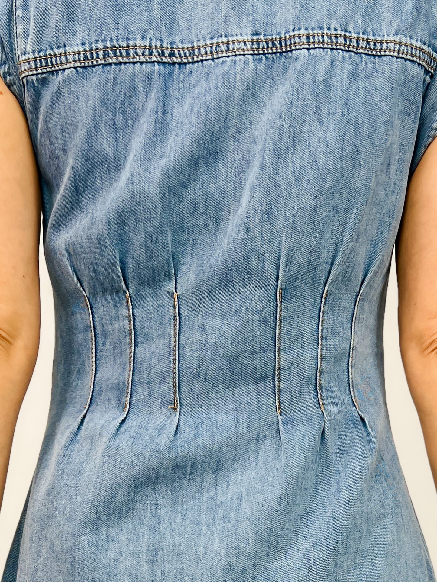 Button Up Midi Denim Shirt Dress with Side Pockets