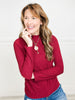 Crinkle Knit Long Sleeve Top with Back Self Button