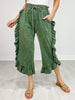 Mineral Washed Elastic Waist Ruffle Side Cropped Pants