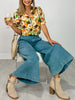 High Rise Cropped Gaucho Denim in Teal