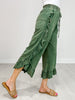 Mineral Washed Elastic Waist Ruffle Side Cropped Pants