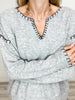 Long Sleeve Blanket Stitch Detail Notched Neck Sweater