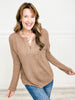 Long Sleeve Waffle V-Neck Pocket Top