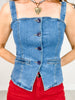 Button Down Fitted Sleeveless Denim Top