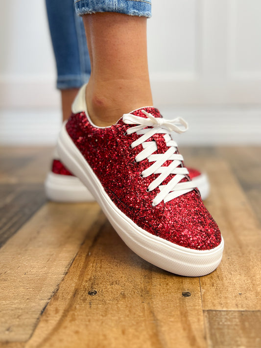 Corkys Glaring Red Chunky Glitter Raised Sneaker Shoes