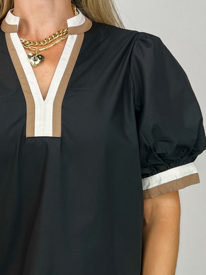 Short Bubble Sleeve Top with Multicolor Band