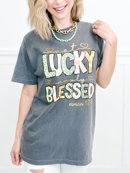 Not Lucky Simply Blessed Gold Foil Graphic Tee