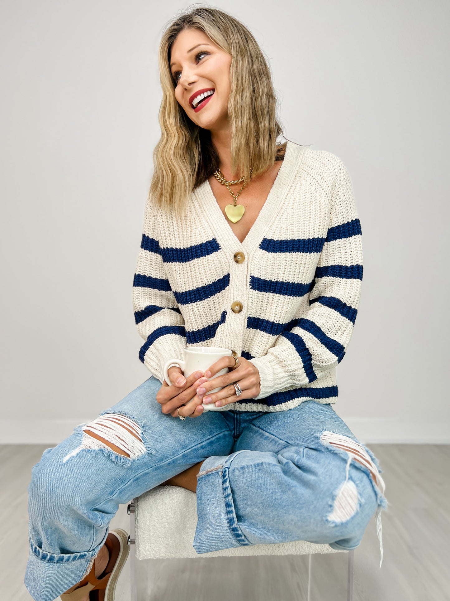 Long Sleeve Striped Knit Cardigan