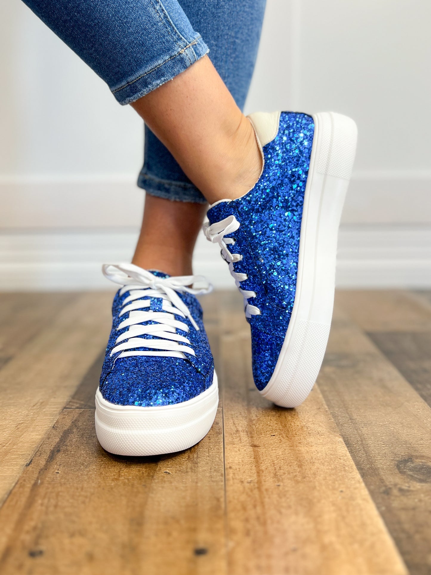 Corkys Glaring Electric Blue Chunky Glitter Raised Sneaker Shoes