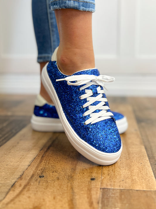 Corkys Glaring Electric Blue Chunky Glitter Raised Sneaker Shoes