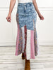 Contrast Denim Full Length Skirt