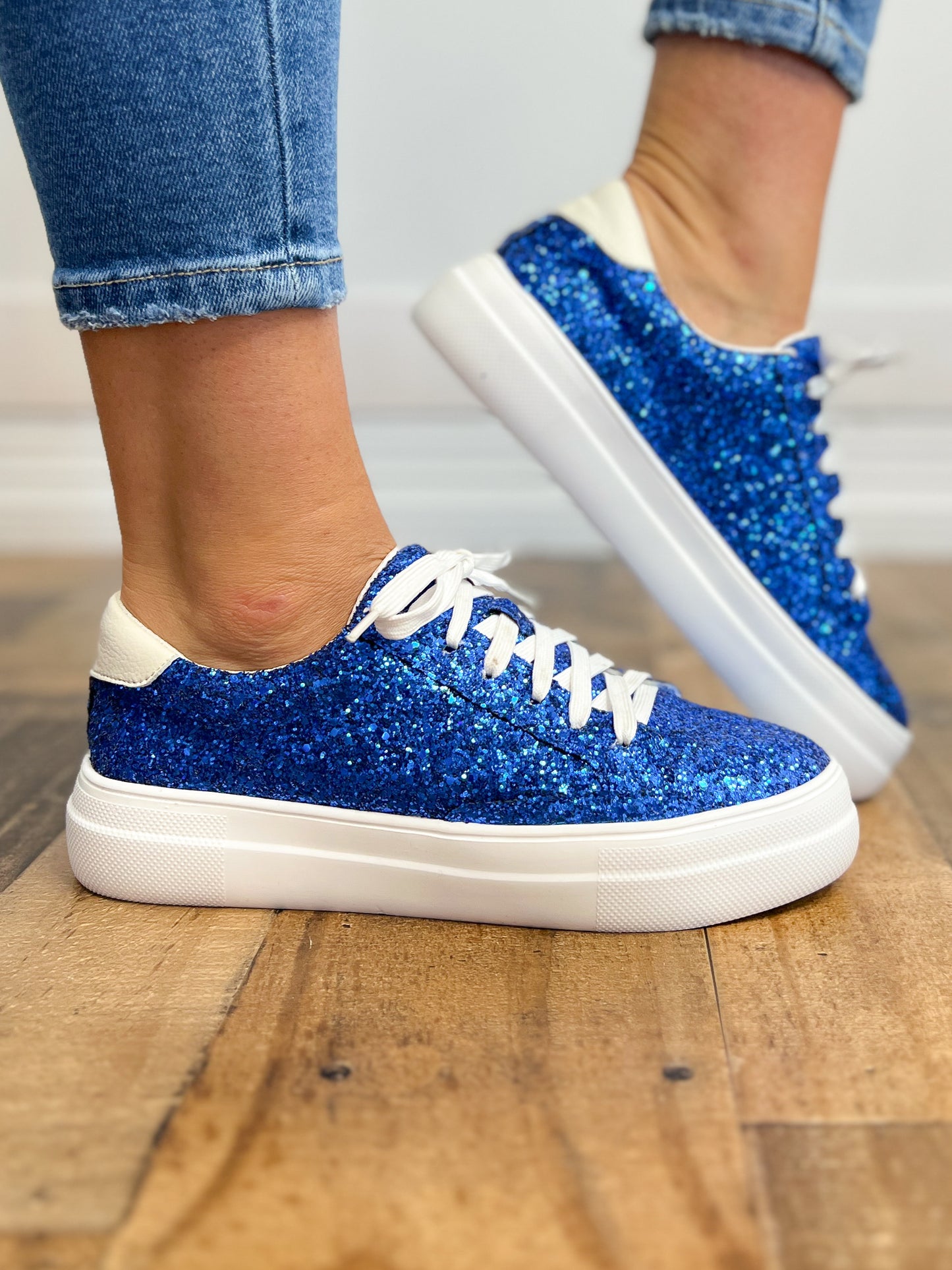 Corkys Glaring Electric Blue Chunky Glitter Raised Sneaker Shoes