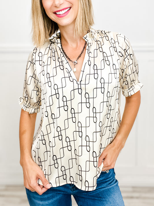 SATIN PRINT V NECK TOP