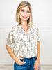 SATIN PRINT V NECK TOP