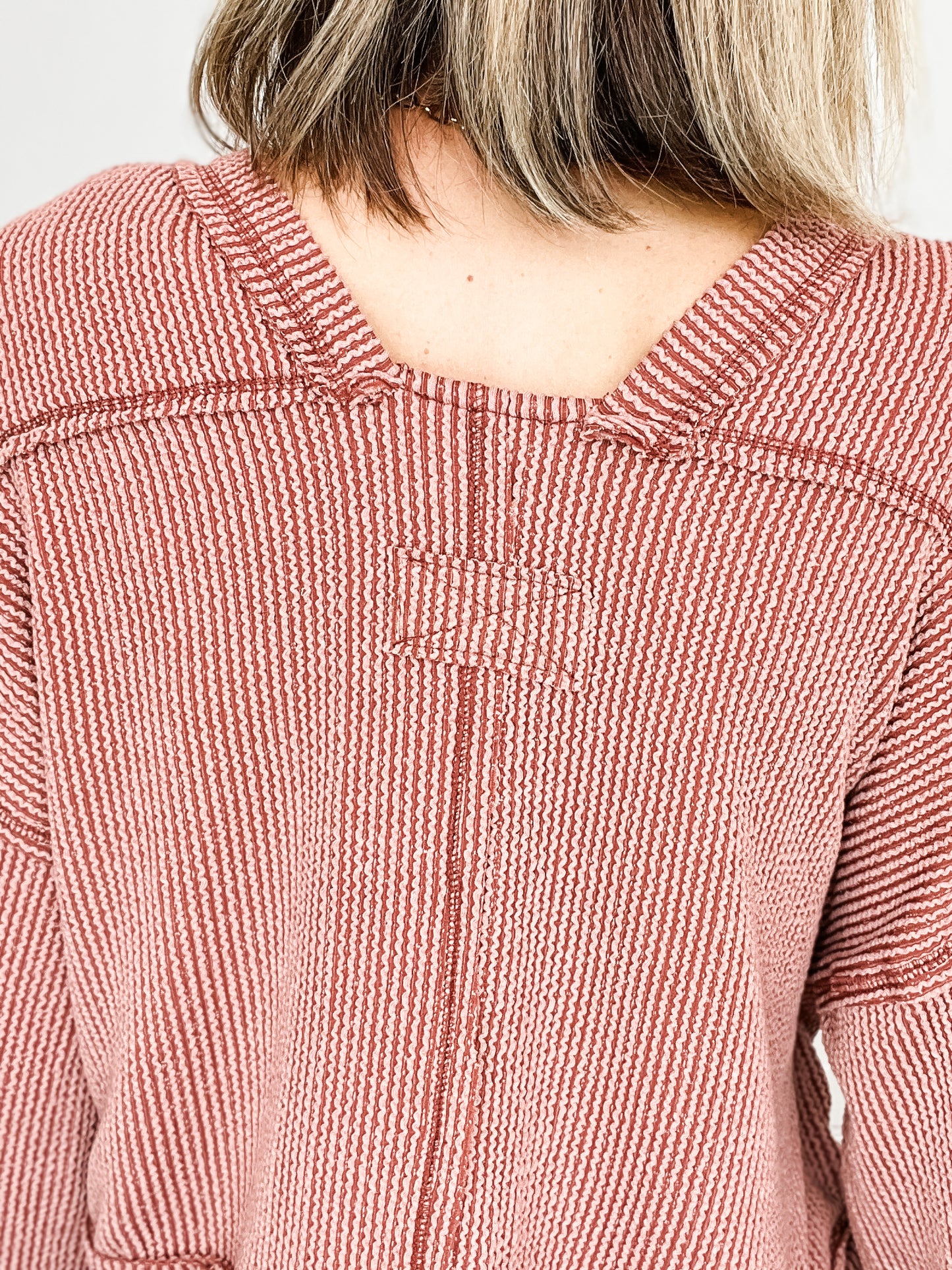 Two Tone Double Oversized Knit Top with Wide Round Neck Band