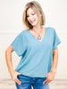 TEXTURE V NECK WOVEN TOP