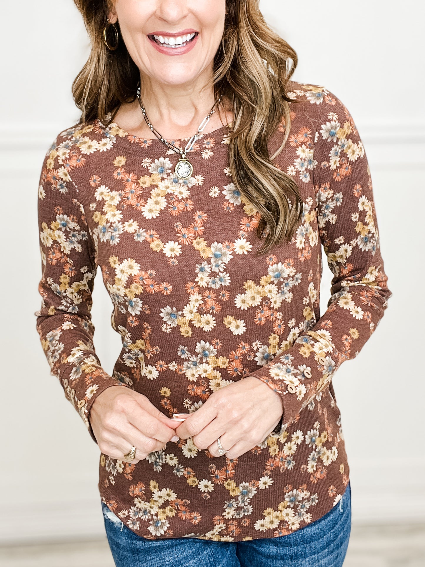 Thermal Floral Print Long Sleeve Top