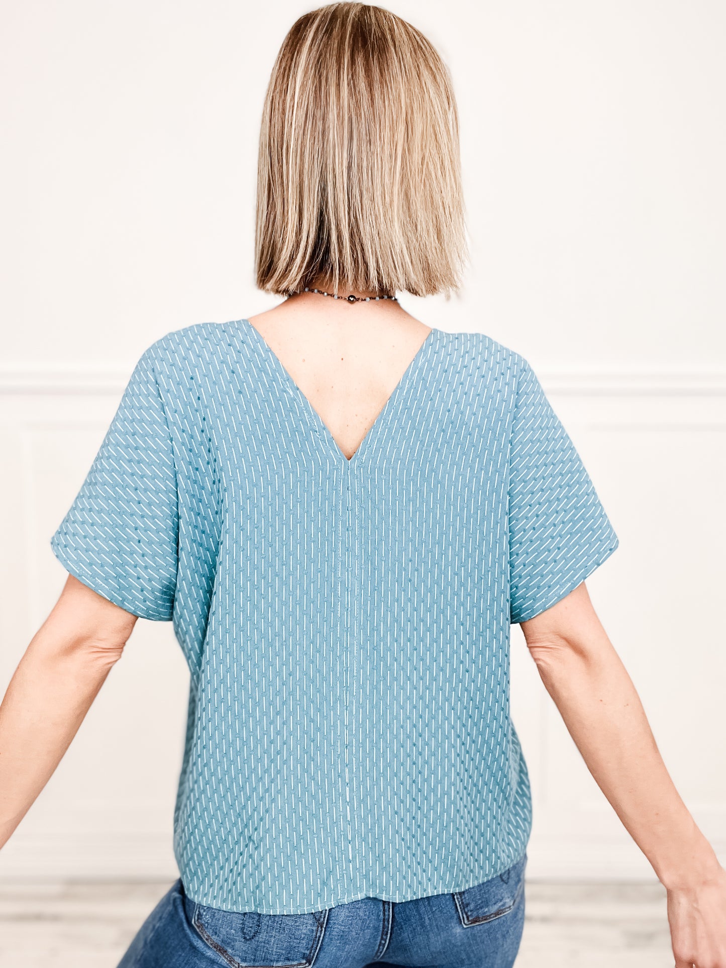 TEXTURE V NECK WOVEN TOP