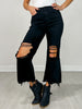 Distressed Knee Flare Crop High-waist Pants
