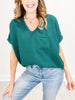 Short Sleeve V-Neck Waffle Ruffle Air Flow Top