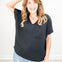 Short Sleeve V-Neck Waffle Ruffle Air Flow Top